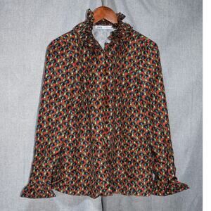 Zara Multi-Color Floral Geometric Print Ruffle Collar Blouse – Size M